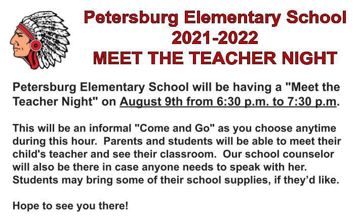 PES Meet the Teacher Night details