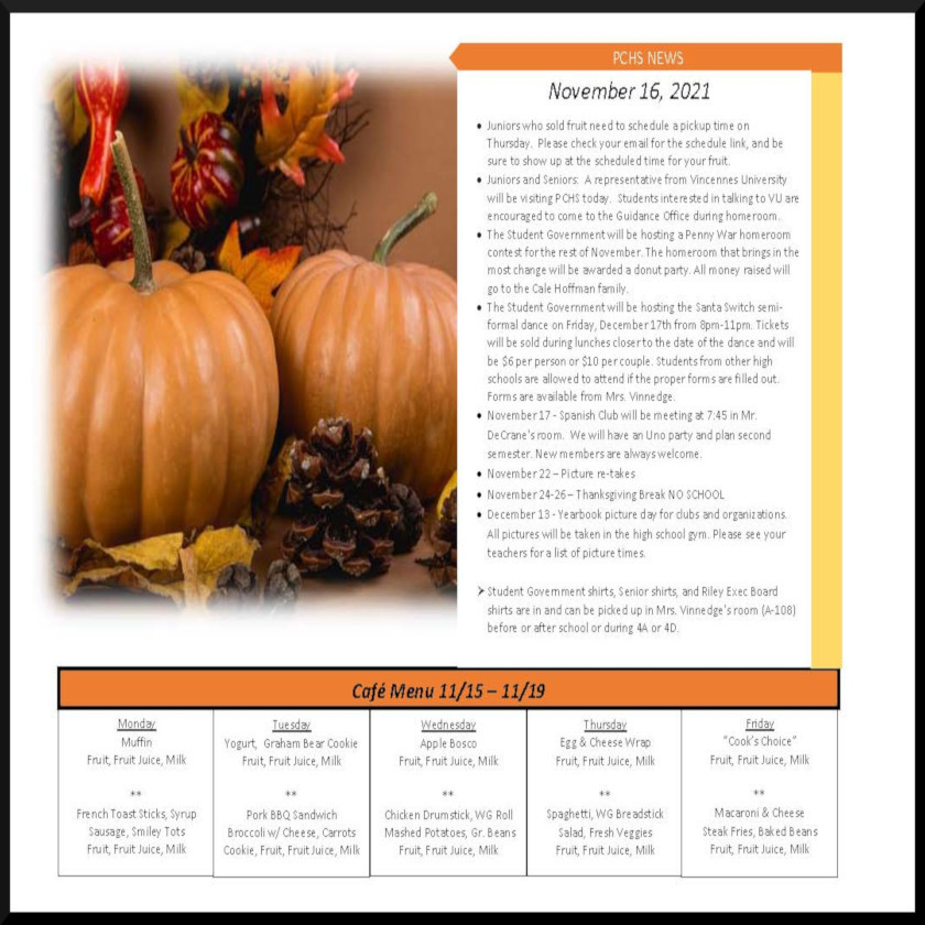 Daily Bulletin Tuesday, Nov. 16th