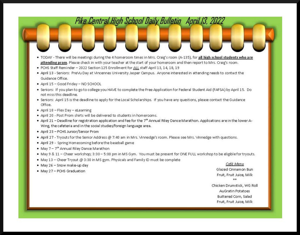 Daily Bulletin Wednesday, April 13th