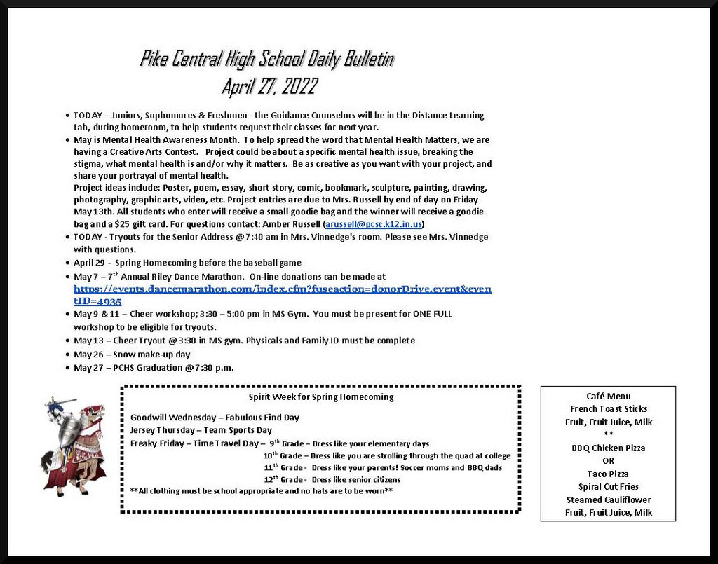 Daily Bulletin Wednesday, April 27th