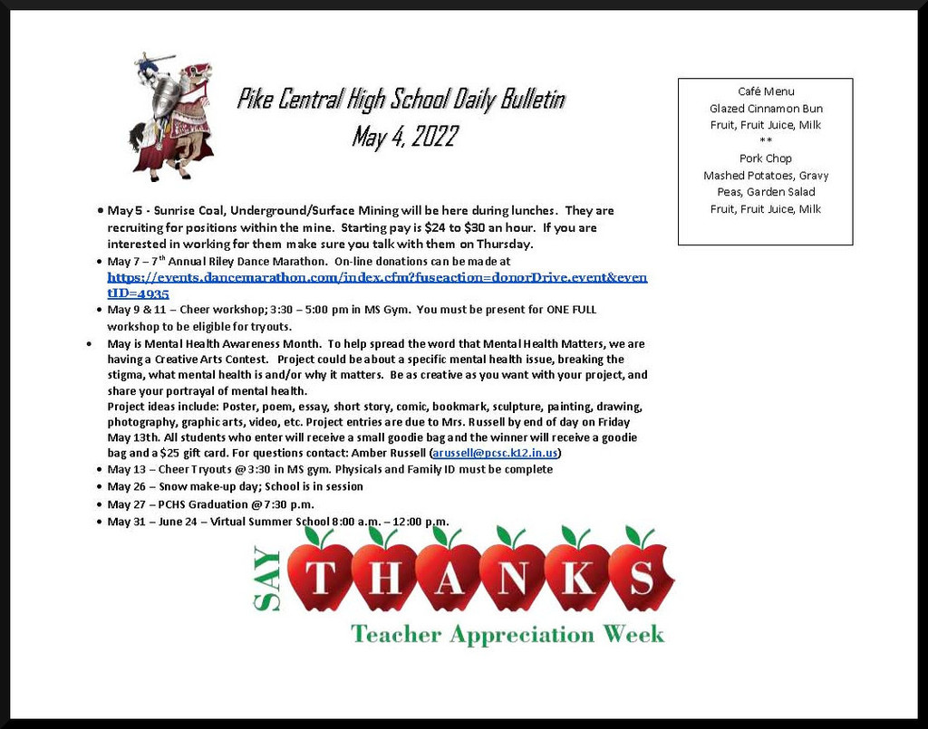 Daily Bulletin Wednesday, May 4th