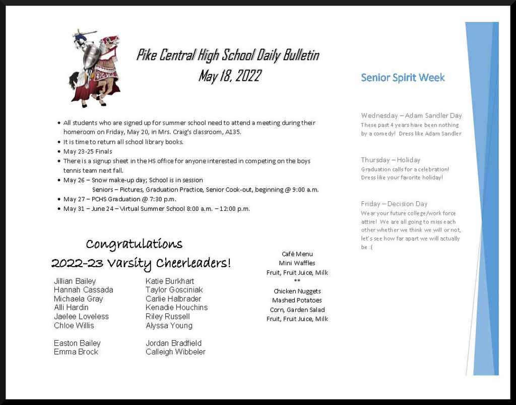 Daily Bulletin Wednesday, May 18th