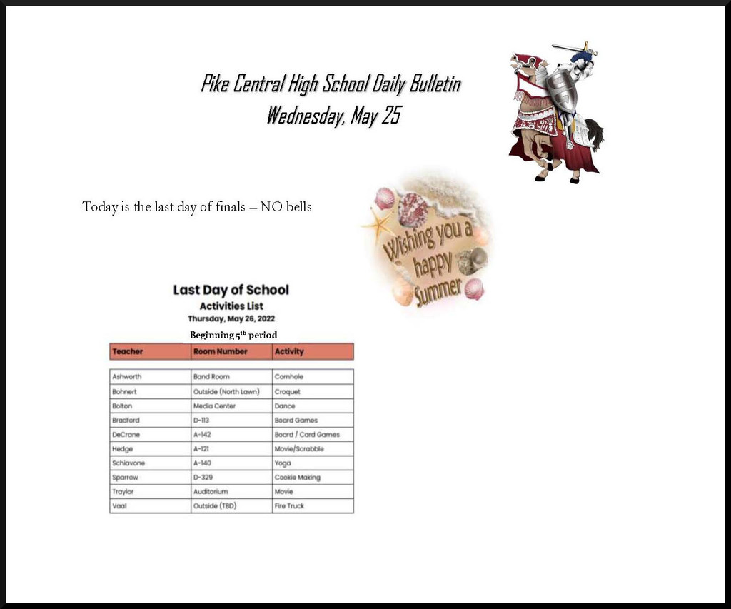 Daily Bulletin Wednesday, May 25th